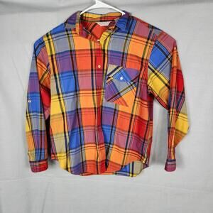 Vintage Harbour Isle Multicolor Plaid Button-Up Long Sleeve Shirt Womens Size 16